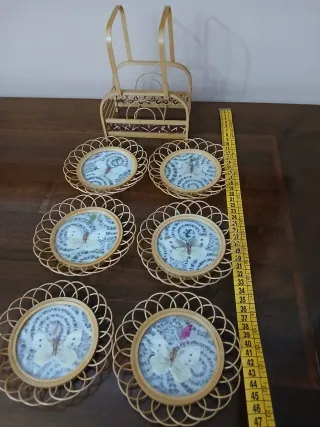 Set sottobicchieri in bambù intrecciato anni 60-70