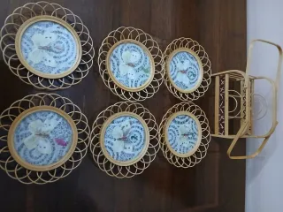 Set sottobicchieri in bambù intrecciato anni 60-70