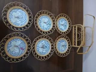 Set sottobicchieri in bambù intrecciato anni 60-70