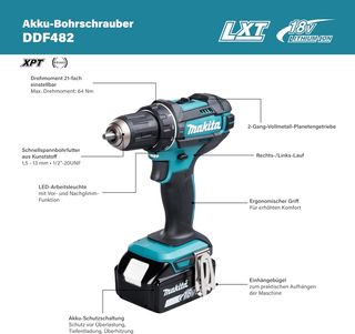 Taladro Makita DDF482RFJ 18V LXT