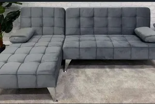 Sofá Cama Chaise Longue Gris Terciopelo