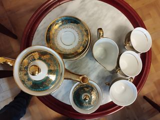 Juego de café estilo Limoges porcelana y dorado