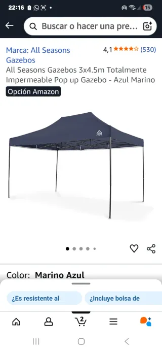 Gazebo All Seasons 3x4,5m Blu Marina