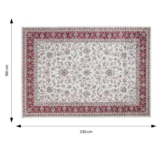 Alfombra beige y roja con diseño floral