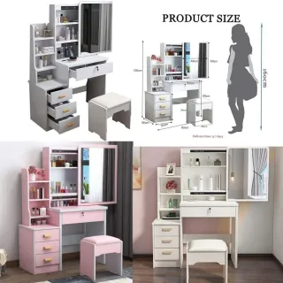 Specchio trucco con cassetti e sgabello