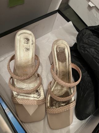 Sandalias Cortefiel Talla 38 Tacón Bajo Nude