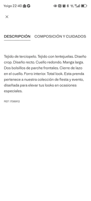 Chaqueta lentejuelas fiesta mando M