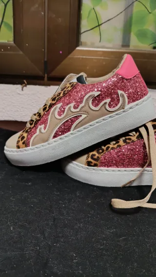 Zapatillas deportivas beige y rosa T.38