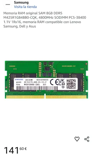 RAM 2x 8GB DDR5 Samsung.