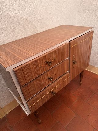 Tocador y taburete madera y cristal