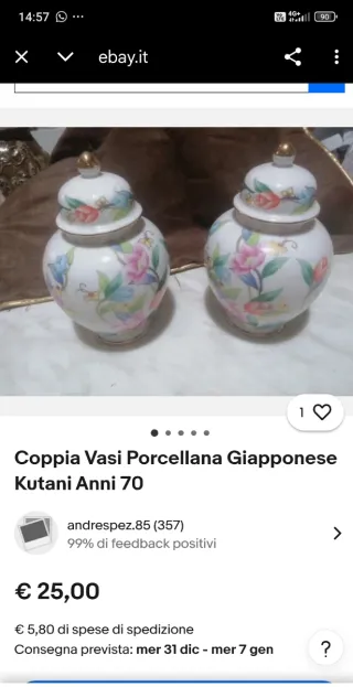Set 3 Vasi Porcellana Giapponese Kutani Anni '70