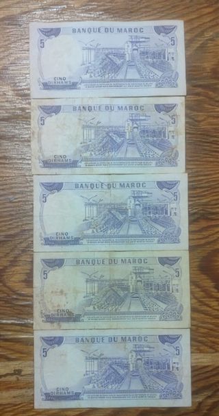 5 Billetes Antiguos Marruecos 5 Dirhams