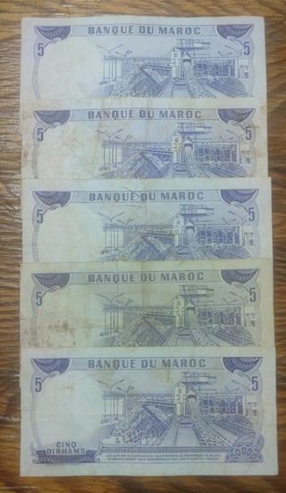 5 Billetes Antiguos Marruecos 5 Dirhams