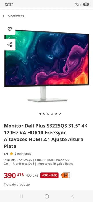 Monitor Dell 32 Plus S3225QS 4K UHD