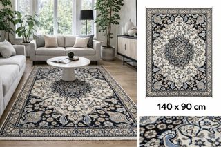 Tappeto persiano blu e avorio | Fatto a mano 140x90