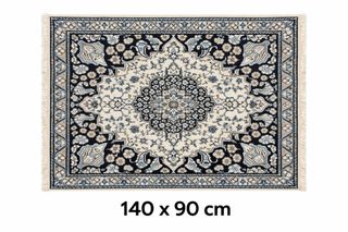 Tappeto persiano blu e avorio | Fatto a mano 140x90