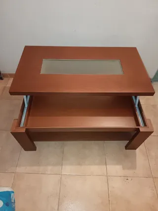 Mesa de centro elevable madera y cristal