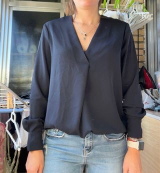 Blusa azul manga larga