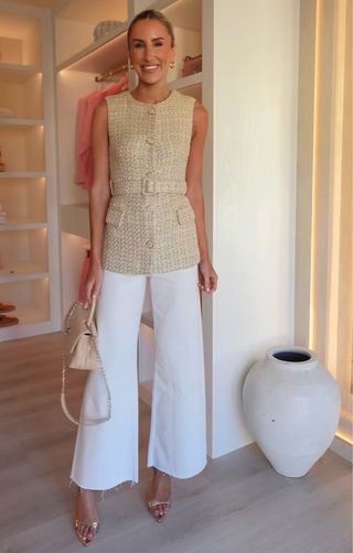 Chaleco tweed con cinturón