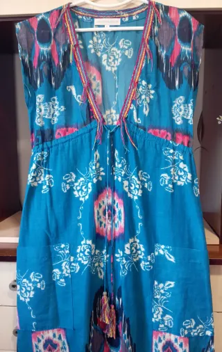 Vestido largo estampado azul y rosa