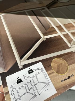 Set 2 Tavolini Legno e Metallo Marrone Bianco