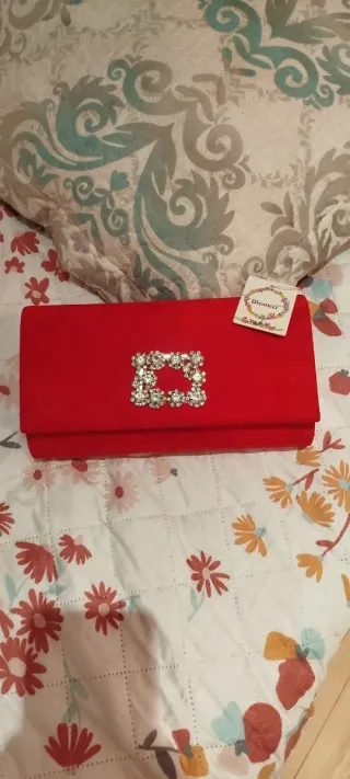 Bolso de fiesta rojo con pedrería+ regalo