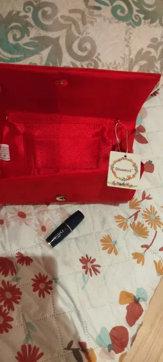 Bolso de fiesta rojo con pedrería+ regalo