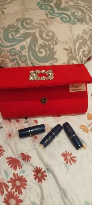 Bolso de fiesta rojo con pedrería+ regalo