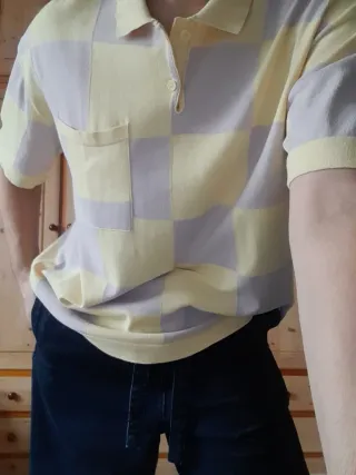 Polo Zara cuadros morado y amarillo