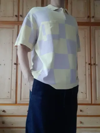 Polo Zara cuadros morado y amarillo