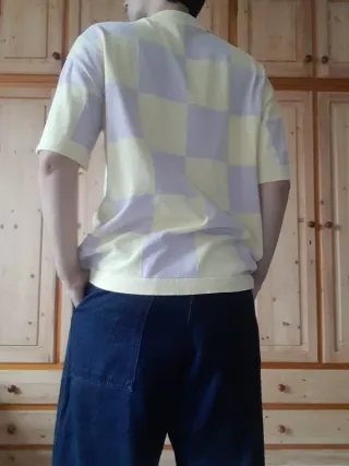 Polo Zara cuadros morado y amarillo