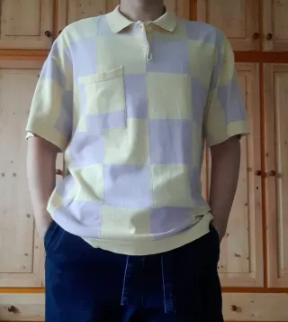 Polo Zara cuadros morado y amarillo