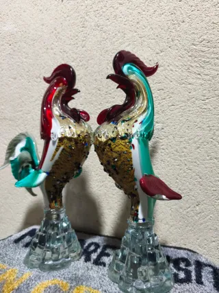 Gallos de cristal Murano multicolor