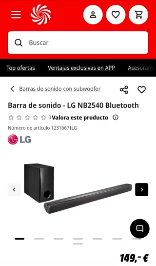 Barra de Sonido LG NB2540 2.1 con Subwoofer