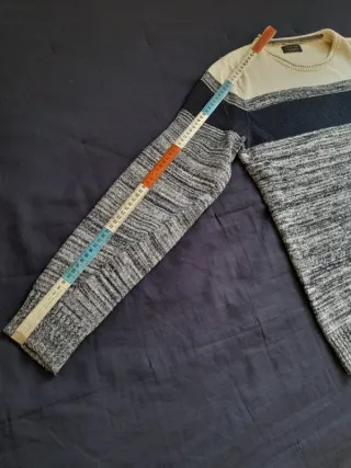 Jersey Zara Rayas Azul Marino Blanco Gris