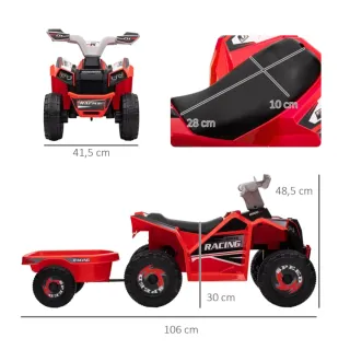 Quad infantil rojo con remolque