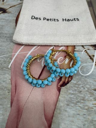 Pendientes Des Petits Hauts dorados y turquesa