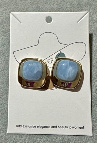 Brincos Quadrados Azuis e Dourados