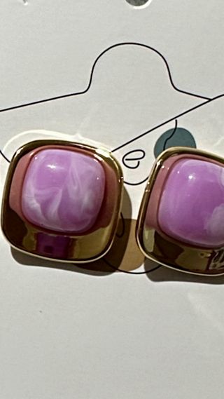 Brincos Quadrados Roxos com Detalhe Dourado