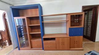 Mueble de salón modular madera y azul