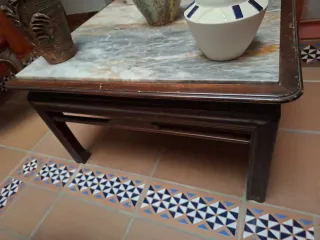 Mesa China Antigua Madera y Piedra