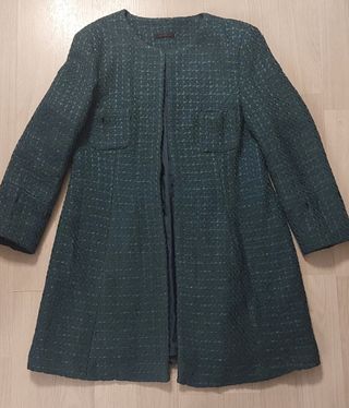 Abrigo tejido tweed verde azulado
