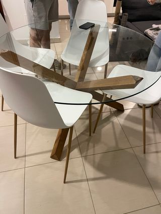 Mesa comedor redonda cristal y madera
