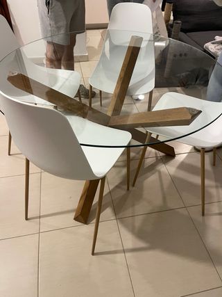 Mesa comedor redonda cristal y madera