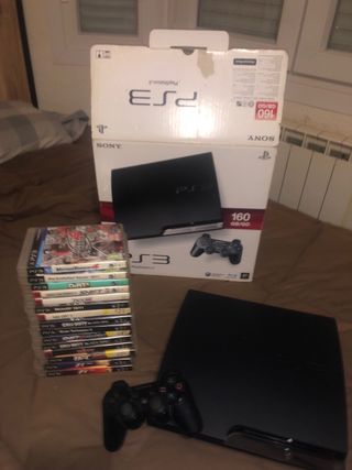 PS3 SLIM con caja, mando y 15 juegos
