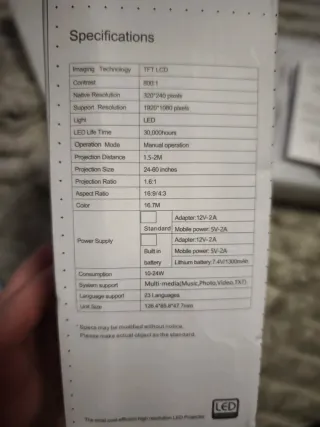 Mini Projetor Zeemr Z1 Branco