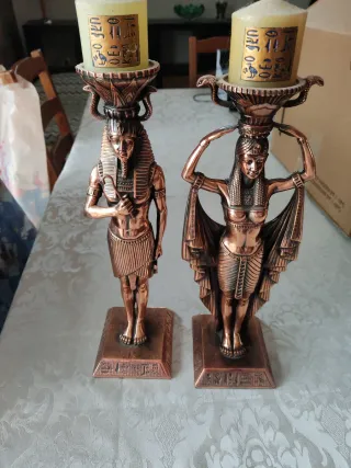 Figura Egipcia Bronce pareja con Vela