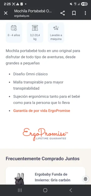 Mochila Portabebés Ergobaby Omni Classic Gris