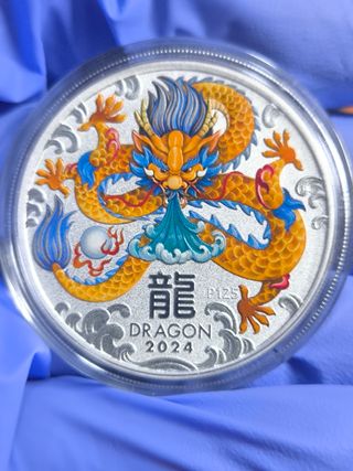 Moneda Plata 1 Onza Lunar III Dragon Color