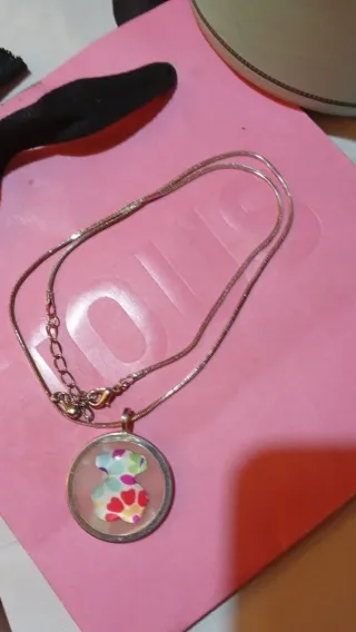 Collar Oso Esmaltado Multicolor de  Plata 1°Ley